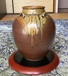 丹波焼　尾中窯　飾壺　市野克 丹波焼四耳飾壺 尾中窯 市野克（二代市野信水）造 共箱 : 茶道具