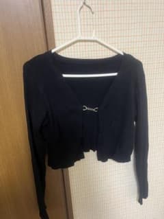 チェーン付き リブニット カーディガン ブラックのサムネイル