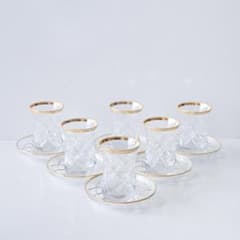 トルコ製ガラスティーセット 6客 金彩 ソーサー付き Lux Tea Set