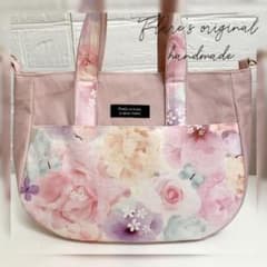 トートバッグ　ミニ　ハンドメイド　ショルダーバッグ　水彩画　リバティ系のサムネイル