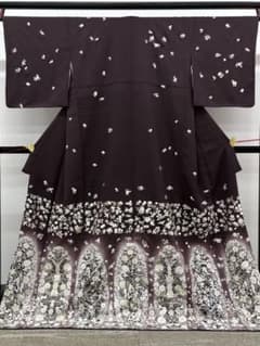 手刺繍 訪問着 鳥 唐花 正絹 躾糸付き A461