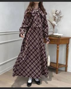 apres jour チェック ボウタイ ワンピース ロング丈 リボン 秋冬のサムネイル