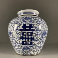 青花喜字円缶茶筒 景徳鎮 陶磁器 装飾品 現代工芸品 美術品 置物 青花喜字缶 景徳鎮 陶磁器 装飾品 現代工芸品 美術品 置物 - メルカリ