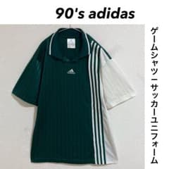 90s adidas ゲームシャツ サッカー ユニフォーム 襟付き 刺繍ロゴ