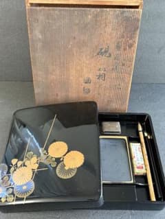 極美品/希少】時代物 金蒔絵 硯箱 フルセット 鶏竹紋 大正期 骨董