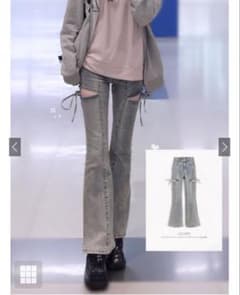 サイドカットアウトリボンフレアデニムパンツ[cu578]のサムネイル