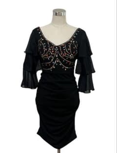 ソブレ Sobre フリル袖ビーズ装飾ブラックドレスのサムネイル