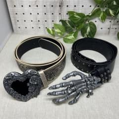 レディース ベルト 2本セット Y2K ゴシック 薔薇 髑髏 - メルカリ