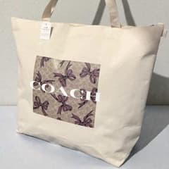新品未使用✨コーチ　2025 キャンバス　リボン柄　ロゴ　トート　横54cm