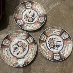 古伊万里焼 40センチ 大皿 3枚セット 染付 明治期 割れカケ なし 色絵