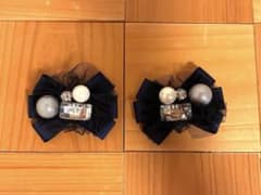 パンプス用ブローチ2個セット　ネイビー　リボン　パール風のサムネイル