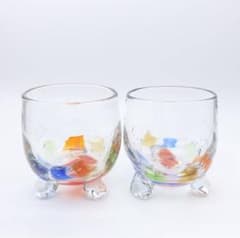 津軽びいどろ グラス 浪漫硝子 ハンドメイド 足付き2個セット 気泡入り