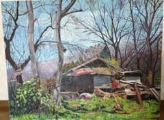 真作油彩画 肉筆画 風景画 【納屋と木々】F50号 送料込 - メルカリ