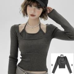 GRL レイヤード風ホルターネックニットトップス【ac2496】グレーのサムネイル