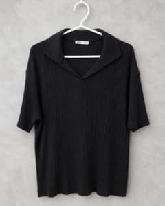 ZARA リブニット ポロシャツ ブラック L