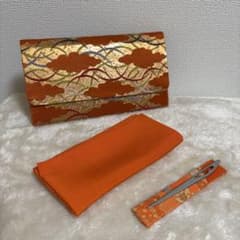 茶道具 お稽古セット 帛紗ばさみ 菓子切り 袱紗 朱色 3点セットのサムネイル