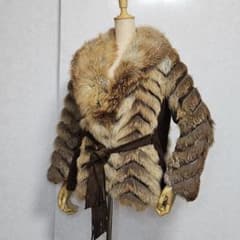 レッドフォックス×レザー　ハーフコート　ベルト付き　ブラウン　ボリューム　毛皮 レッドフォックス×レザー ハーフコート ベルト付き ブラウン