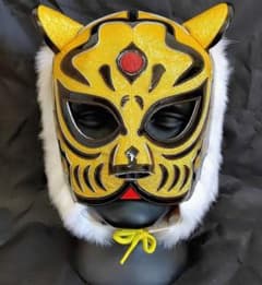 プロレスマスク/二冠伝説/初代/ラメ生地/本革エナメルブラック/タイガーマスクのサムネイル