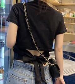 本日限定値下げ⭕️チビT ミニ丈 Tシャツ バックリボン フリーサイズ 夏のサムネイル