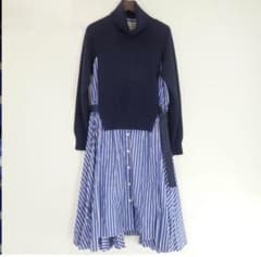 sacai タートルネックニット ドッキング ストライプ シャツワンピース
