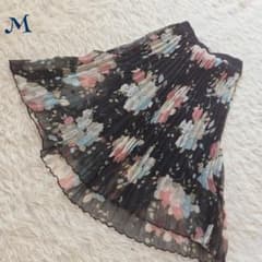 꽃무늬 허리 고무 쉬폰 플리츠 스커트 M 안감 있음 시어 예쁜
