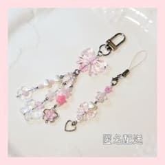 ビーズキーホルダー 2点セット ピンク  黒 推し 韓国 B140】ピンク♡ビーズキーホルダー ストラップ 2点セット 韓国 y2k