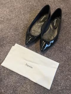 美品 レペット 黒 Repettoジュノン パテントレザー エナメル フラット