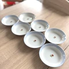 深川製磁 小皿 7枚セット 金縁 金彩 花柄 水色 シンプル 宮内庁御用達