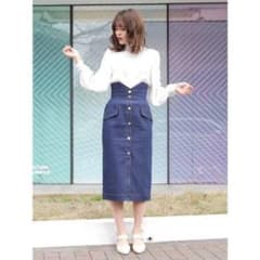 ダークデニム タイトスカート ボタン付きのサムネイル