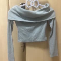 オフショルダー リブニット 長袖 ライトブルーのサムネイル