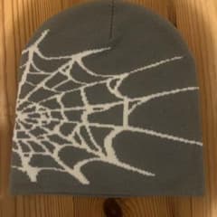 スパイダーウェブ柄 ニット帽 ビーニー グレーのサムネイル