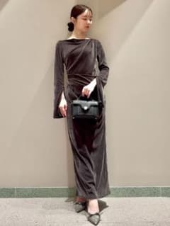 新品未使用】SNIDEL♡フロッキーベロアドレープドレス ダークグレー 0