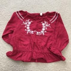 トップス　長袖　刺繍　赤　ワインレッド　80 名の子のサムネイル