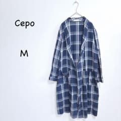 セポ チェック シャツワンピ M ネイビー ロングシャツ チェック柄 羽織り