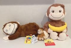 おさるのジョージ　3点セット　寝そべりぬいぐるみ　赤いほっぺ Lぬいぐるみ