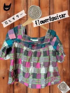 花とギター flower&guitarレトロチェック刺繍スクエアカットブラウス 