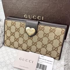 極美品 GUCCI GGキャンバス ラブリーハート Wホック 長財布 レディース