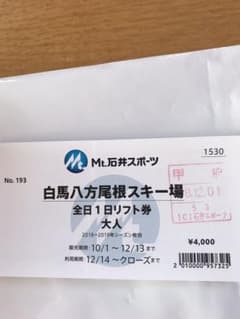 白馬八方尾根 スキー場 １日リフト券 2枚のサムネイル