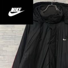 90s NIKE ナイキ ベンチコート 刺繍ロゴ サイドライン ブラック L