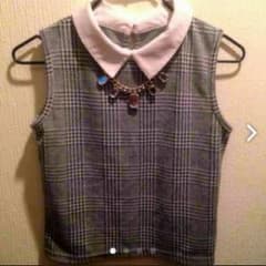 グレーチェック襟付きトップスのサムネイル