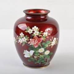 七宝焼　安藤七宝店　赤透釉　カトレア文　花瓶　C　R9409 七宝焼 安藤七宝店 赤透釉 カトレア文 花瓶 C R9409 【公式通販】