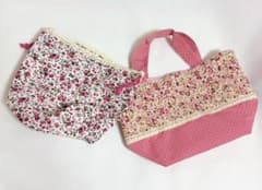 ［未使用品］花柄＆ドット柄 ミニトートバッグ 巾着袋 2点セットのサムネイル