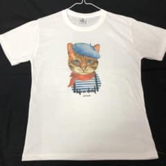 ベレー帽猫Tシャツ Mサイズ ホワイト 白 メンズ レディース  新品のサムネイル