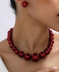 レッドパール ネックレス ピアス セットのサムネイル