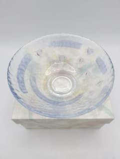 d511【新品・未使用】ガラス平茶碗（耐熱）千鳥 今岡都 紙箱 茶道具