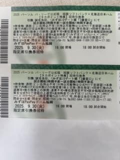 優勝間近！【2枚】9月30日 日本ハム vs ソフトバンク ホークス チケットのサムネイル