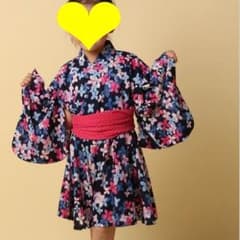 てるみんみん様☆専用♡浴衣ワンピ♡お花プリントがシックで可愛い♡帯付き♡のサムネイル