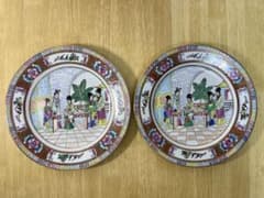 中国 廣彩 金彩 色絵 大皿 2枚組のサムネイル
