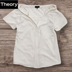 美品】Theoryセオリー ジョーゼット オフショルダーVネックシャツS 