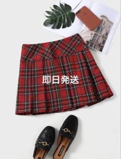 【即日発送】SHEIN チェック柄 プリーツスカート 赤 ミニ丈のサムネイル